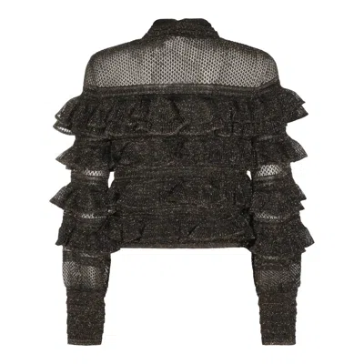 Zimmermann High Neck Long Sleeve Metallic Top In Black