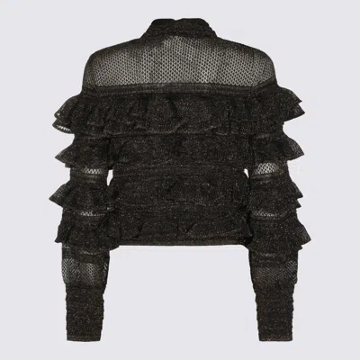 Zimmermann High Neck Long Sleeve Metallic Top In Black