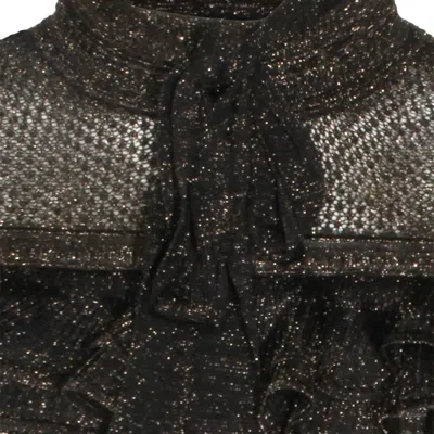 Zimmermann High Neck Long Sleeve Metallic Top In Black