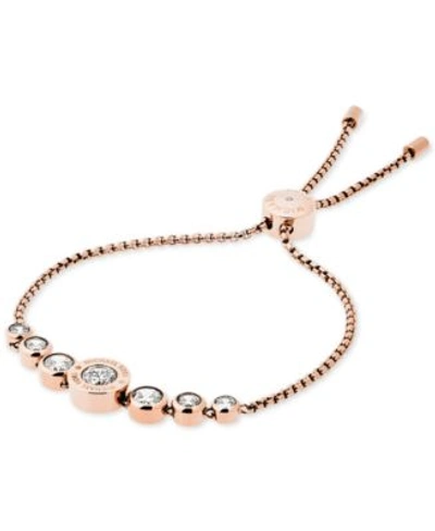 Shop Michael Kors Crystal Slider Bracelet In Rose Gold