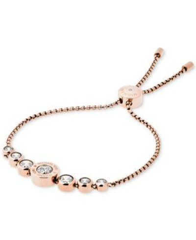 Shop Michael Kors Crystal Slider Bracelet In Rose Gold