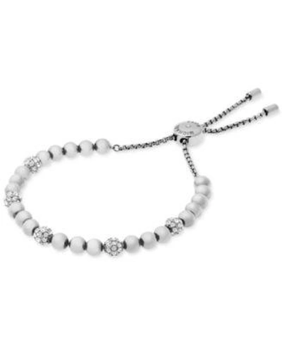 Shop Michael Kors Beaded Pavé Slider Bracelet In Silver