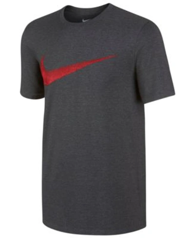 Shop Nike Men&#039;s Hangtag Swoosh T-shirt In Dark Grey/red