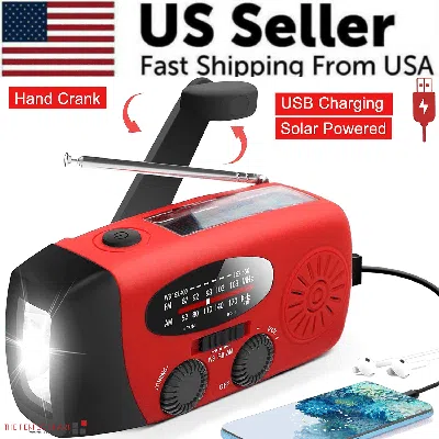 Proxxi Emergency Radio Crank Solar Hand Weather 1000mah Power Bank Charger Flash Light In Red