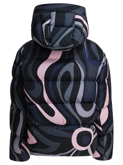 Pucci Hooded Padded Nylon Jacket With Elastic Cuffs In Black