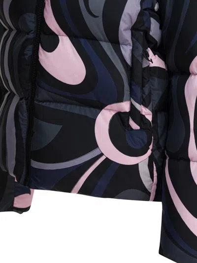 Pucci Hooded Padded Nylon Jacket With Elastic Cuffs In Black