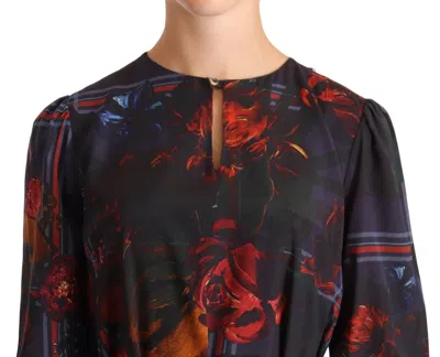 Pre-owned Ballantyne A-line Navy Blue Floral Silk Long Sleeve Knee Length Women's Dress ()