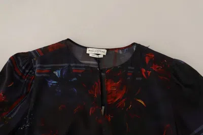 Pre-owned Ballantyne A-line Navy Blue Floral Silk Long Sleeve Knee Length Women's Dress ()