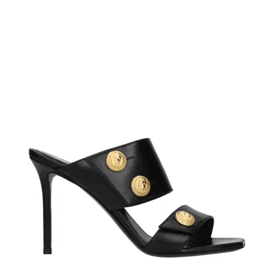Balmain Black Leather Stiletto Heel Sandals In Black