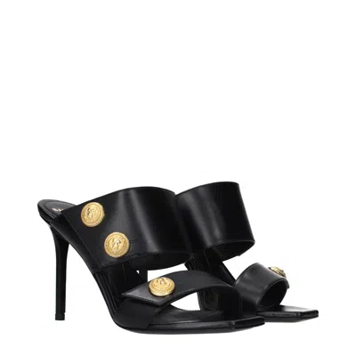 Balmain Black Leather Stiletto Heel Sandals In Black