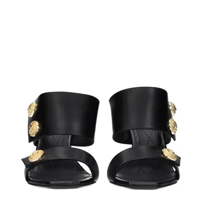 Balmain Black Leather Stiletto Heel Sandals In Black