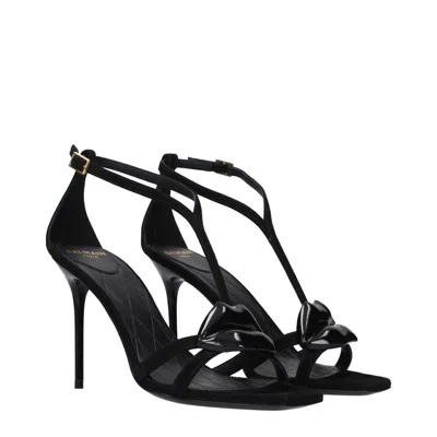 Balmain Black Leather Stiletto Heel Sandals In Black