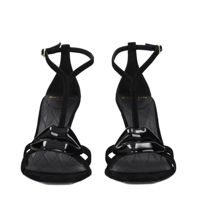 Balmain Black Leather Stiletto Heel Sandals In Black