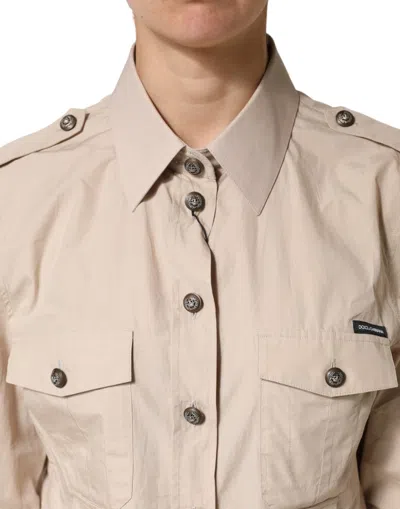 Dolce & Gabbana Beige Collared Long Sleeve Cotton Shirt Top In Brown