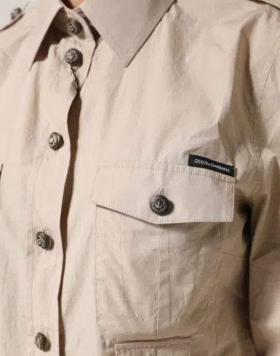 Dolce & Gabbana Beige Collared Long Sleeve Cotton Shirt Top In Brown