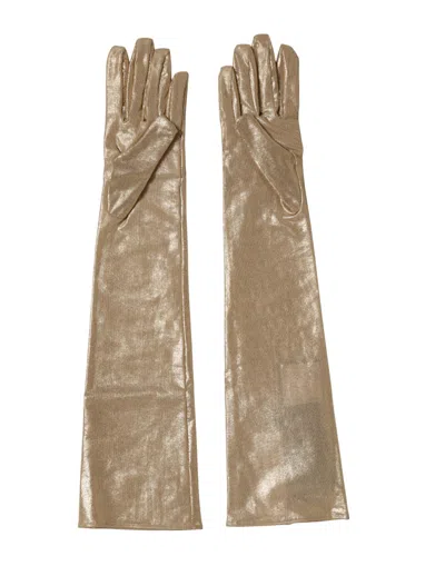 Dolce & Gabbana Beige Nylon Long Elbow Length Mitten Women's Gloves In Sand