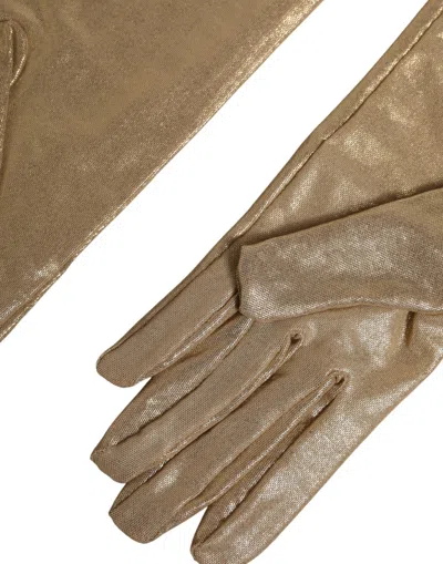 Dolce & Gabbana Beige Nylon Long Elbow Length Mitten Women's Gloves In Sand