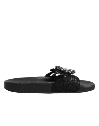 Dolce & Gabbana Black Devotion Matelassé Leather Slides Women's Shoes In Black