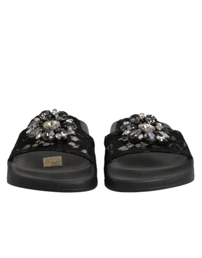 Dolce & Gabbana Black Devotion Matelassé Leather Slides Women's Shoes In Black