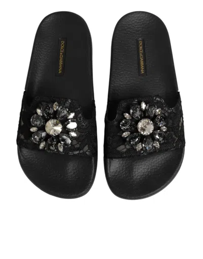 Dolce & Gabbana Black Devotion Matelassé Leather Slides Women's Shoes In Black