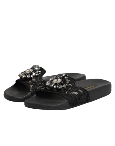 Dolce & Gabbana Black Devotion Matelassé Leather Slides Women's Shoes In Black