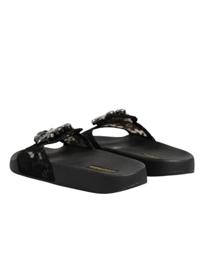 Dolce & Gabbana Black Devotion Matelassé Leather Slides Women's Shoes In Black