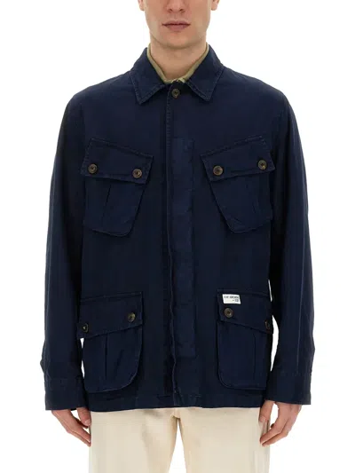 Fay Navy Blue Solid Shirt Collar Jacket In Blue
