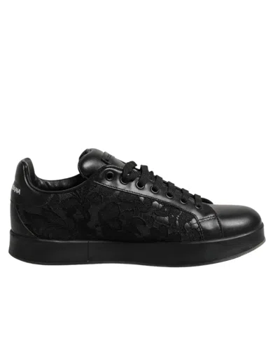 Pre-owned Dolce & Gabbana Black Floral Lace Low Top Sneaker Women's Shoes ()