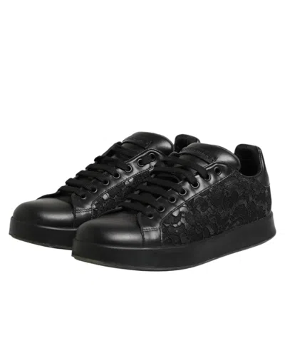 Pre-owned Dolce & Gabbana Black Floral Lace Low Top Sneaker Women's Shoes ()