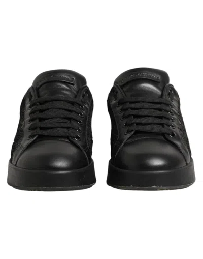 Pre-owned Dolce & Gabbana Black Floral Lace Low Top Sneakers Women's Shoes ()