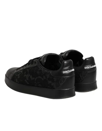 Pre-owned Dolce & Gabbana Black Floral Lace Low Top Sneaker Women's Shoes ()
