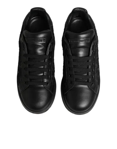 Pre-owned Dolce & Gabbana Black Floral Lace Low Top Sneakers Women's Shoes ()