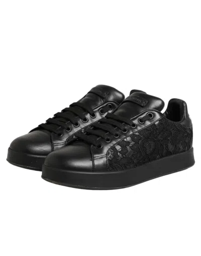 Pre-owned Dolce & Gabbana Black Floral Lace Low Top Sneakers Women's Shoes ()