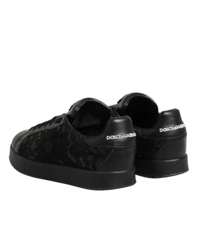 Pre-owned Dolce & Gabbana Black Floral Lace Low Top Sneakers Women's Shoes ()