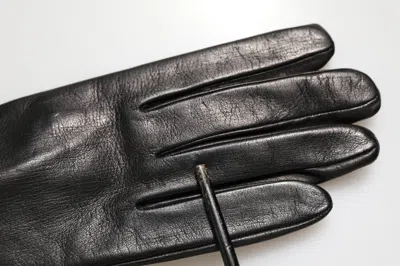 Pre-owned Dolce & Gabbana Black Leather Embellished Long Mitten Women's Gloves ()
