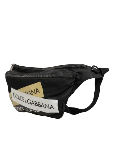 Pre-owned Dolce & Gabbana Black Logo Tape Print Waist Fanny Pack Men's Borse Men's Bag ()