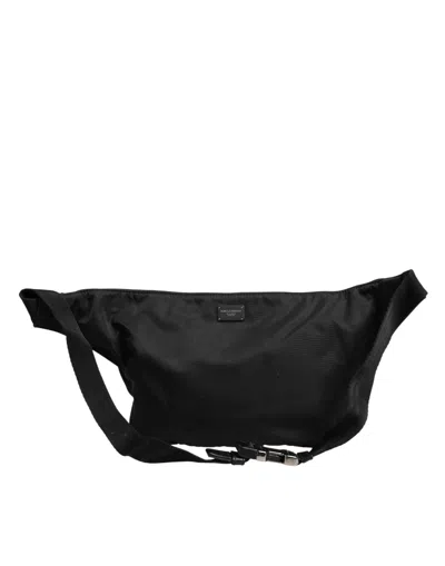 Pre-owned Dolce & Gabbana Black Logo Tape Print Waist Fanny Pack Men's Borse Men's Bag ()
