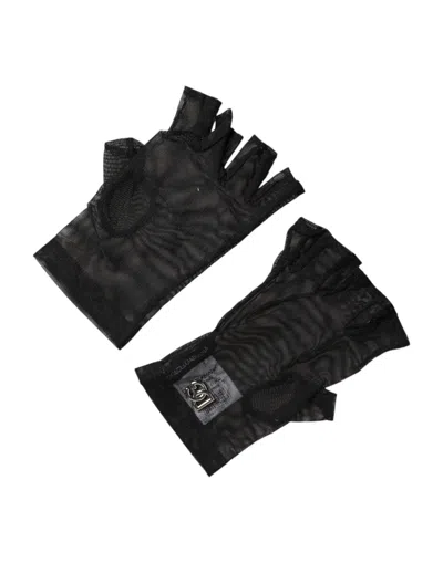 Dolce & Gabbana Black Nylon Wrist Length Fingerless Mitten Women's Gloves In Black