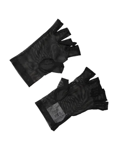 Dolce & Gabbana Black Nylon Wrist Length Fingerless Mitten Women's Gloves In Black