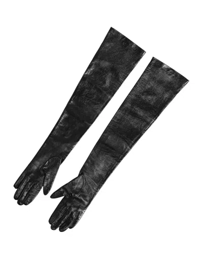 Dolce & Gabbana Black Polyester Elbow Length Mitten Gloves In Black