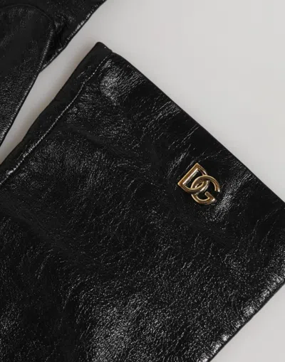 Dolce & Gabbana Black Polyester Elbow Length Mitten Gloves In Black
