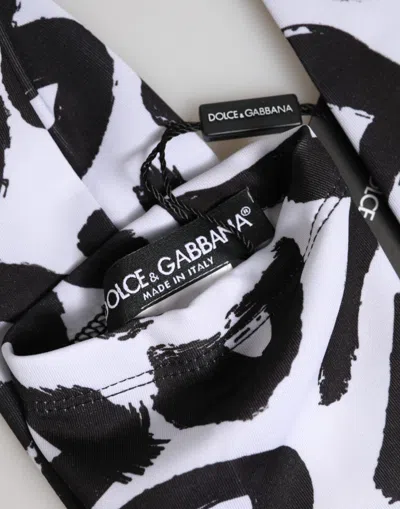 Dolce & Gabbana Black White Dg Logo Elbow Length Mitten Gloves In White