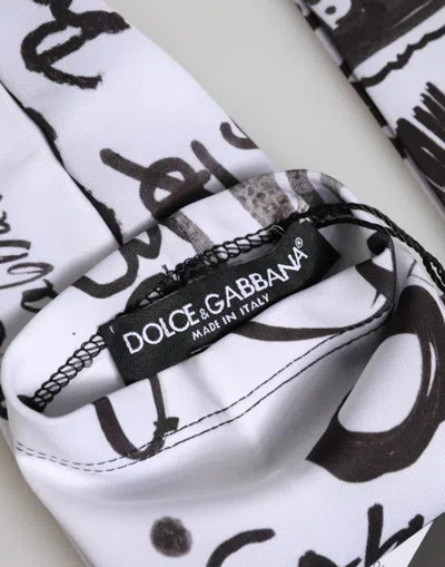 Dolce & Gabbana Black White Dg Logo Elbow Length Mitten Gloves In White