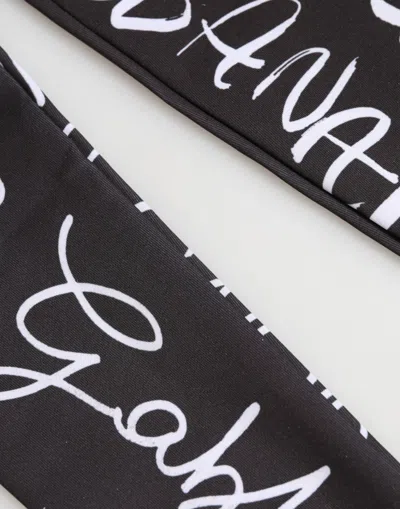 Dolce & Gabbana Black White Dg Logo Elbow Length Mitten Gloves In Black