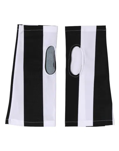 Dolce & Gabbana Black White Nylon Fingerless Wrist Length Women's Gloves In Multi