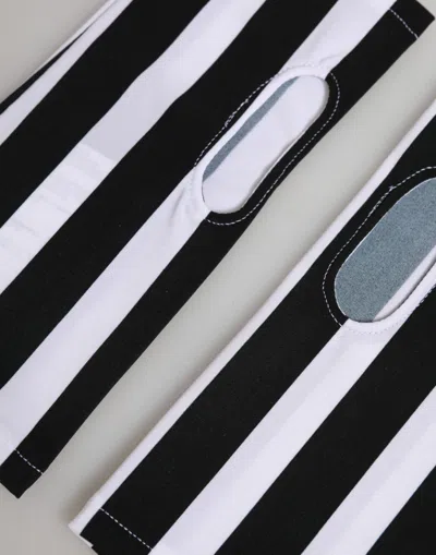 Dolce & Gabbana Black White Nylon Fingerless Wrist Length Women's Gloves In Multi