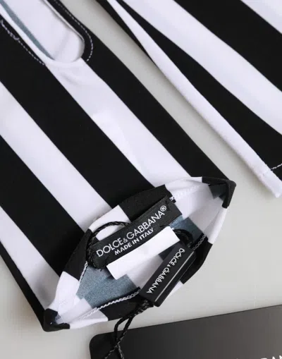 Dolce & Gabbana Black White Nylon Fingerless Wrist Length Women's Gloves In Multi