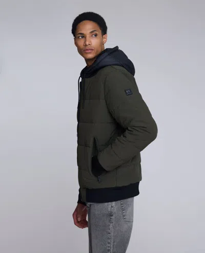 Kenneth Cole Oxford Hood Bomber Jacket In Green