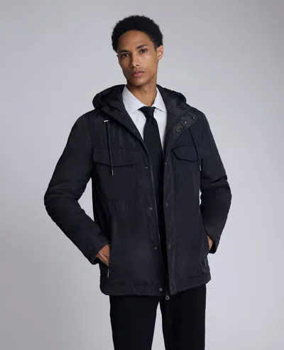 Kenneth Cole Utlilty Rain Hooded Jacket In Blue