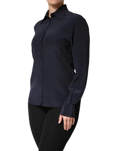 Pre-owned Dolce & Gabbana Blue Collared Long Sleeves Dress Shirt Women's Top ()